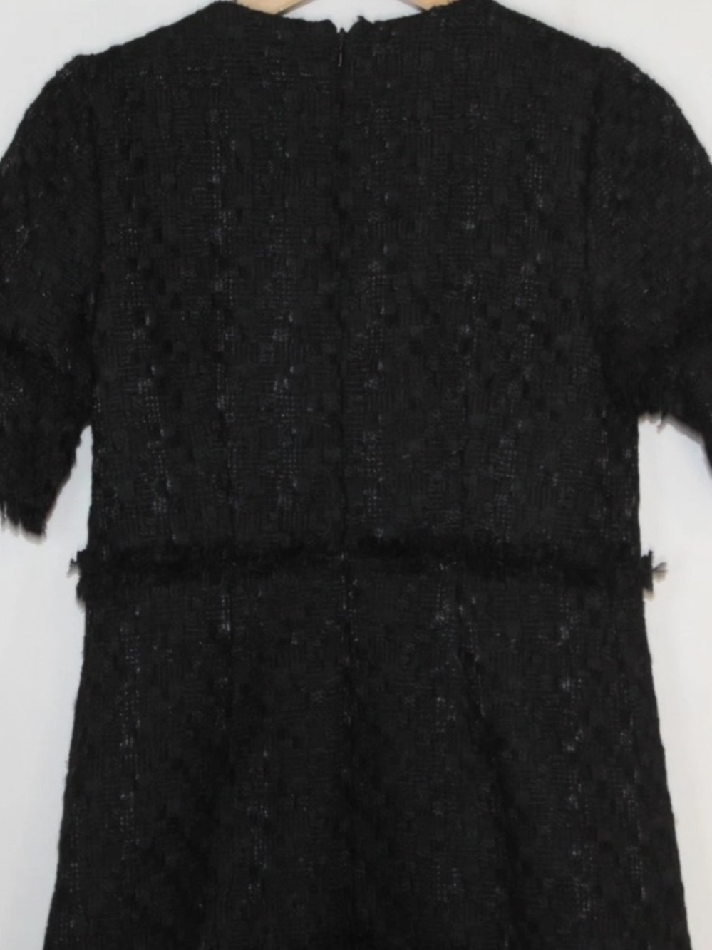 Ann Taylor black tweed frayed trim flared sleeve shift mini dress - Picture 11 of 13
